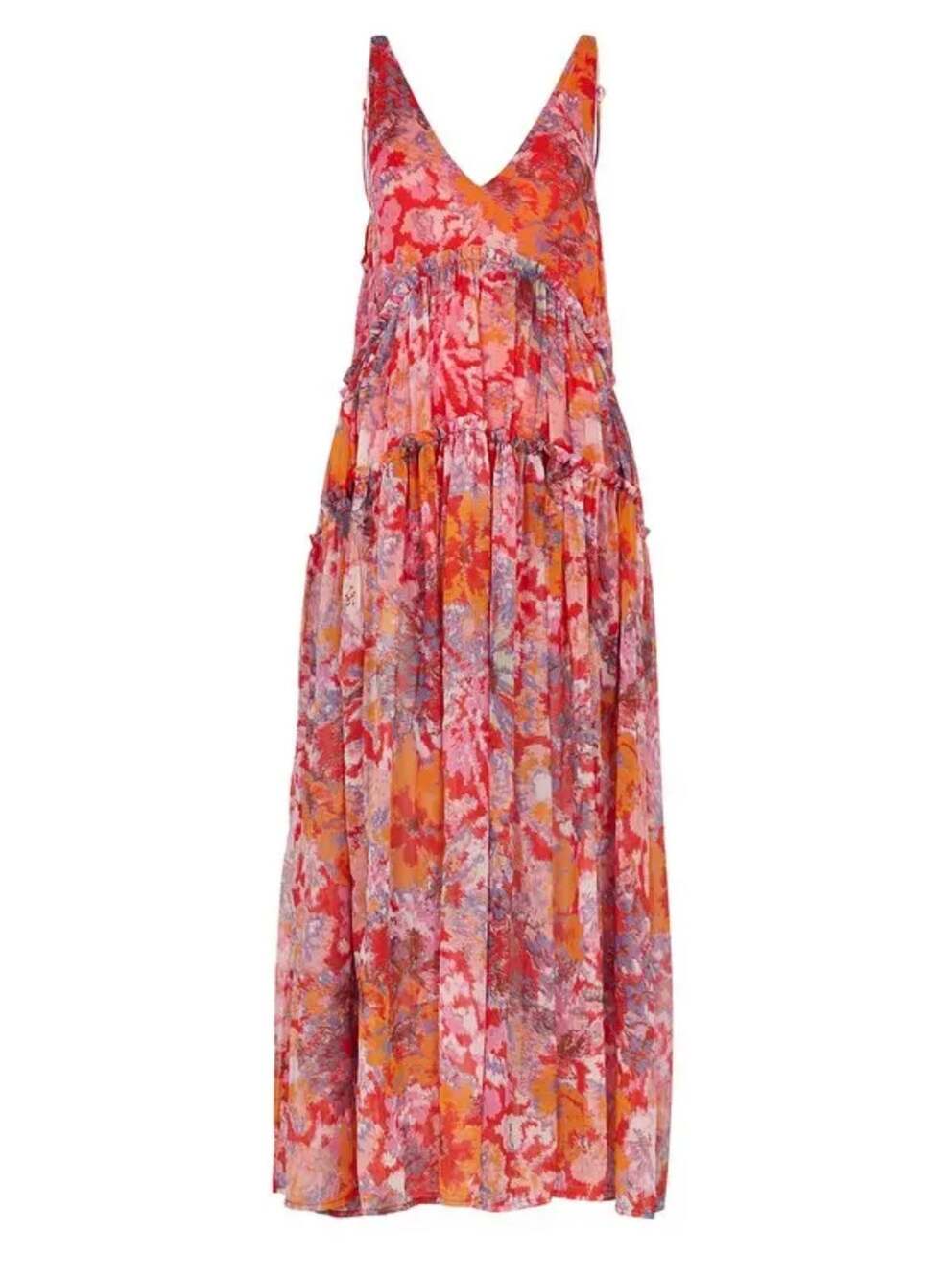FREE PEOPLE Julianna Printed Chiffon Maxi Dress Oversized Boho Size Small